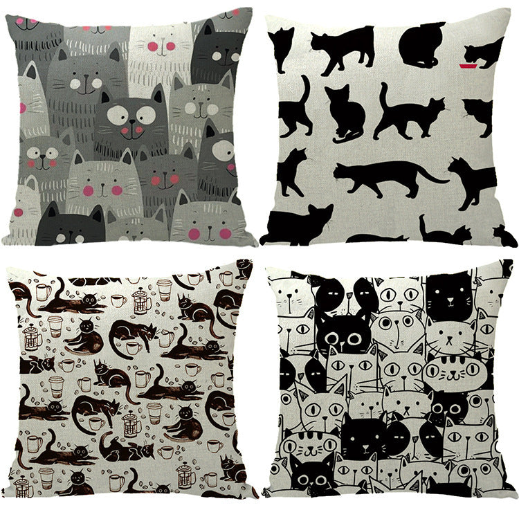 Home Halloween Linen Pillowcase Cat Cushion Cover - Spooky Seasonal Decoration - DropOnline.co