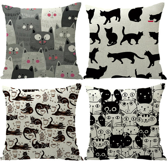 Home Halloween Linen Pillowcase Cat Cushion Cover - Spooky Seasonal Decoration - DropOnline.co