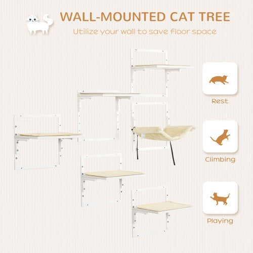 PawHut 6-pc Modern Cat Wall Shelves For Indoor Cats, Height Adjustable Jumping Platforms - DropOnline.co