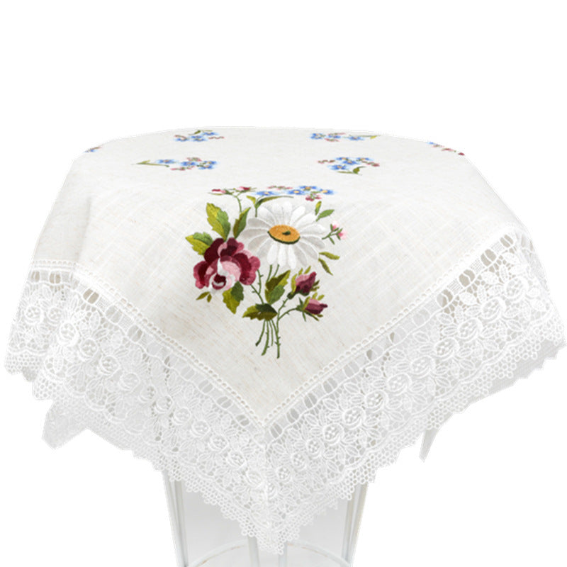 European Style Embroidered Coffee Table, Lace Tablecloth, Pillowcase, Bedside Cushion - DropOnline.co