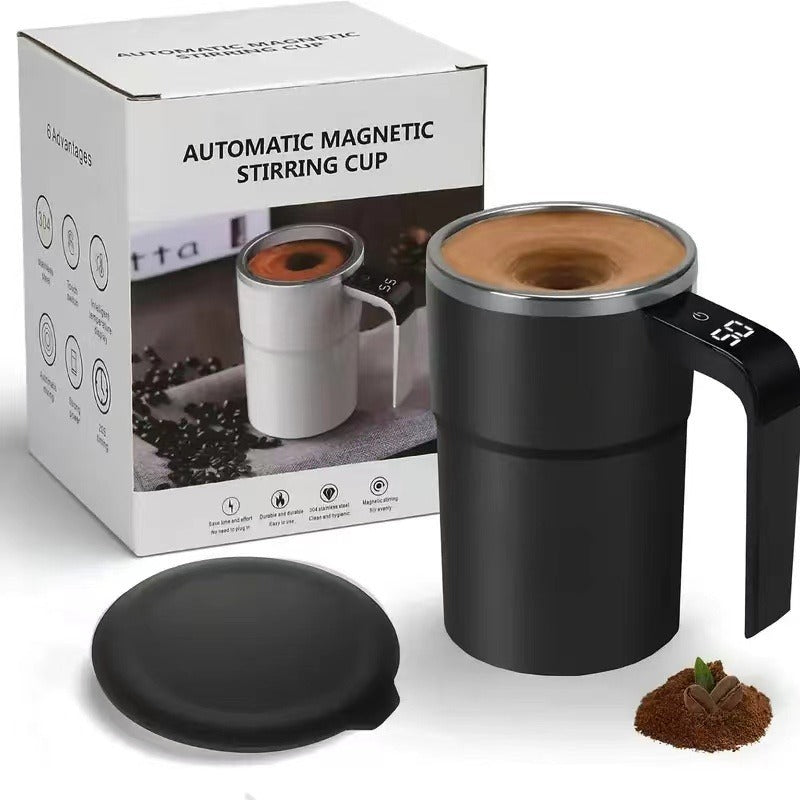 Automatic Coffee Stirring Cup, Stainless Steel Self-stirring Coffee Cup With Lid, Automatic Stirring, LED Intelligent Display Temperature - DropOnline.co
