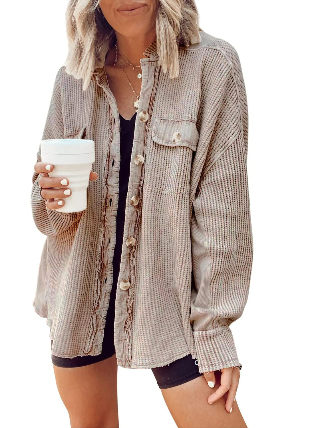 Women's Patchwork Irregular Shirt Jacket - Loose Long Sleeve Top - DropOnline.co