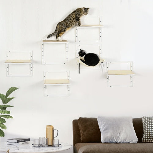 PawHut 6-pc Modern Cat Wall Shelves For Indoor Cats, Height Adjustable Jumping Platforms - DropOnline.co