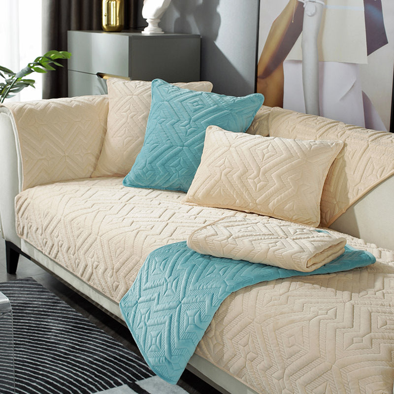 Black Sofa Cushion Winter Plush Thickened Non-slip Sofa Leather Sofa Cover - DropOnline.co