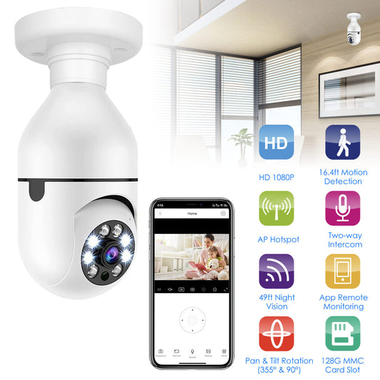 1Pc E27 WiFi Bulb Camera 1080P FHD WiFi IP Pan Tilt Security Surveillance Camera With Two-Way Audio Night Vision Motion Detection Function APP Control - DropOnline.co