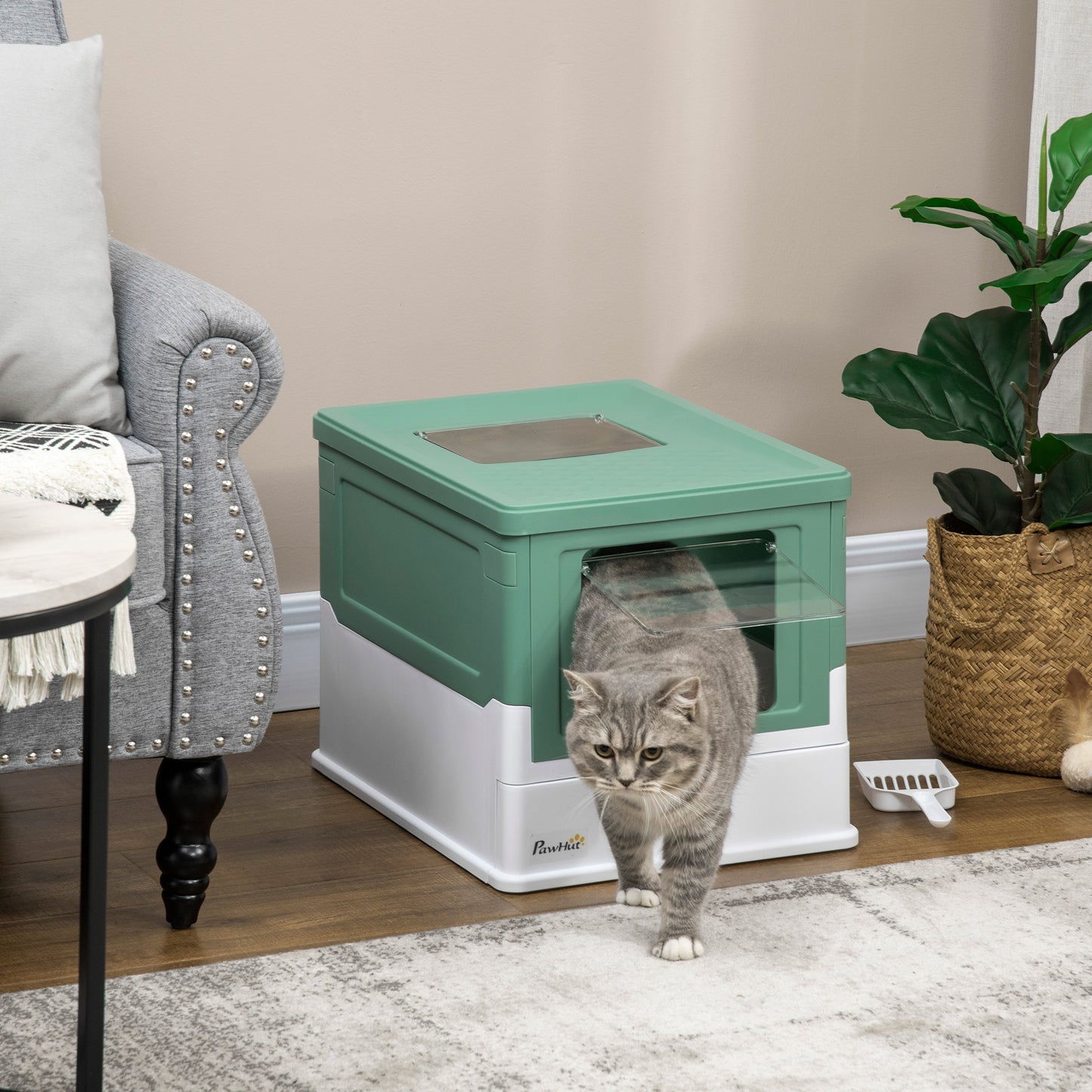Fully Enclosed Cat Litter Box Portable Pet Toilet With Spoon Large Space - DropOnline.co