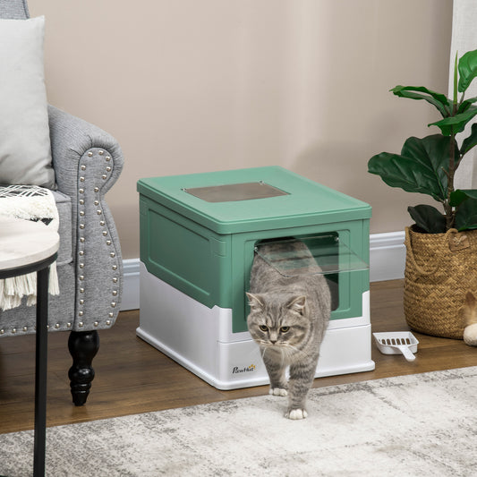 Fully Enclosed Cat Litter Box Portable Pet Toilet With Spoon Large Space - DropOnline.co