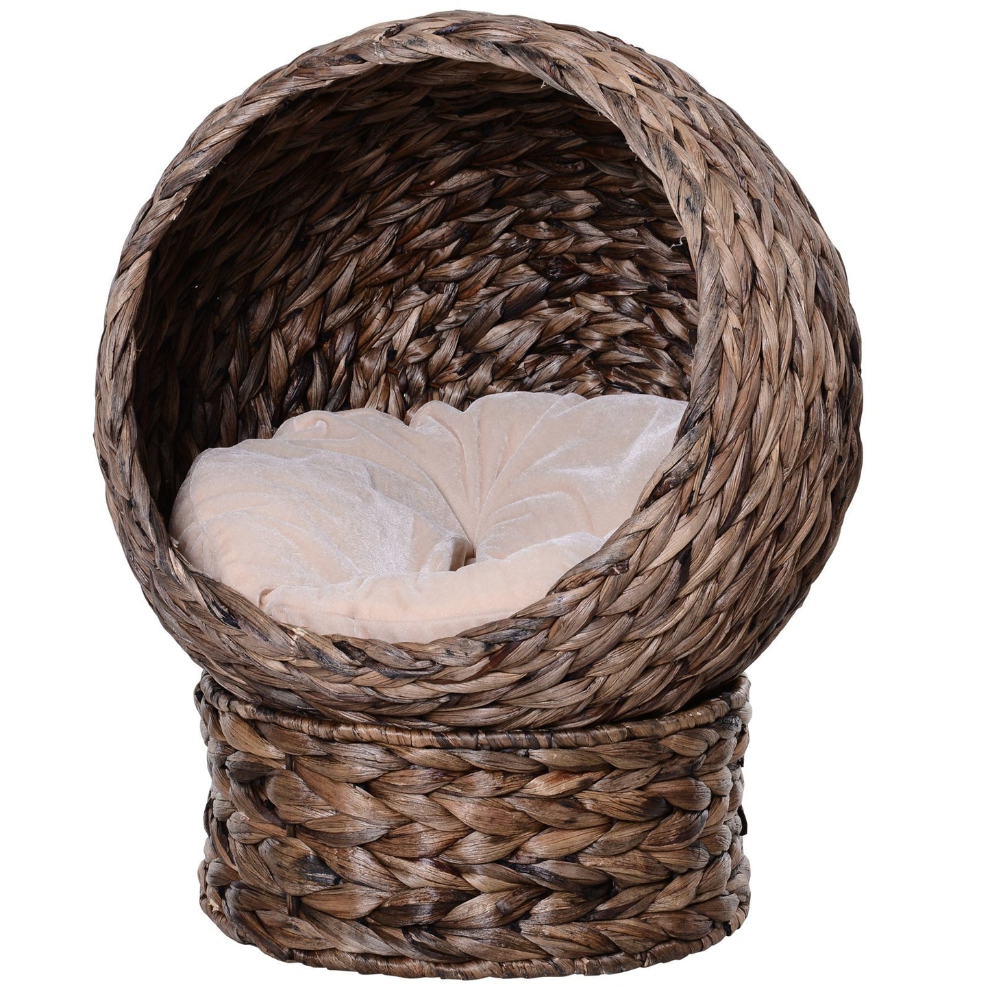 Handmade Wicker Elevated Cat Bed With Cushion Dark Brown For Kittens - DropOnline.co