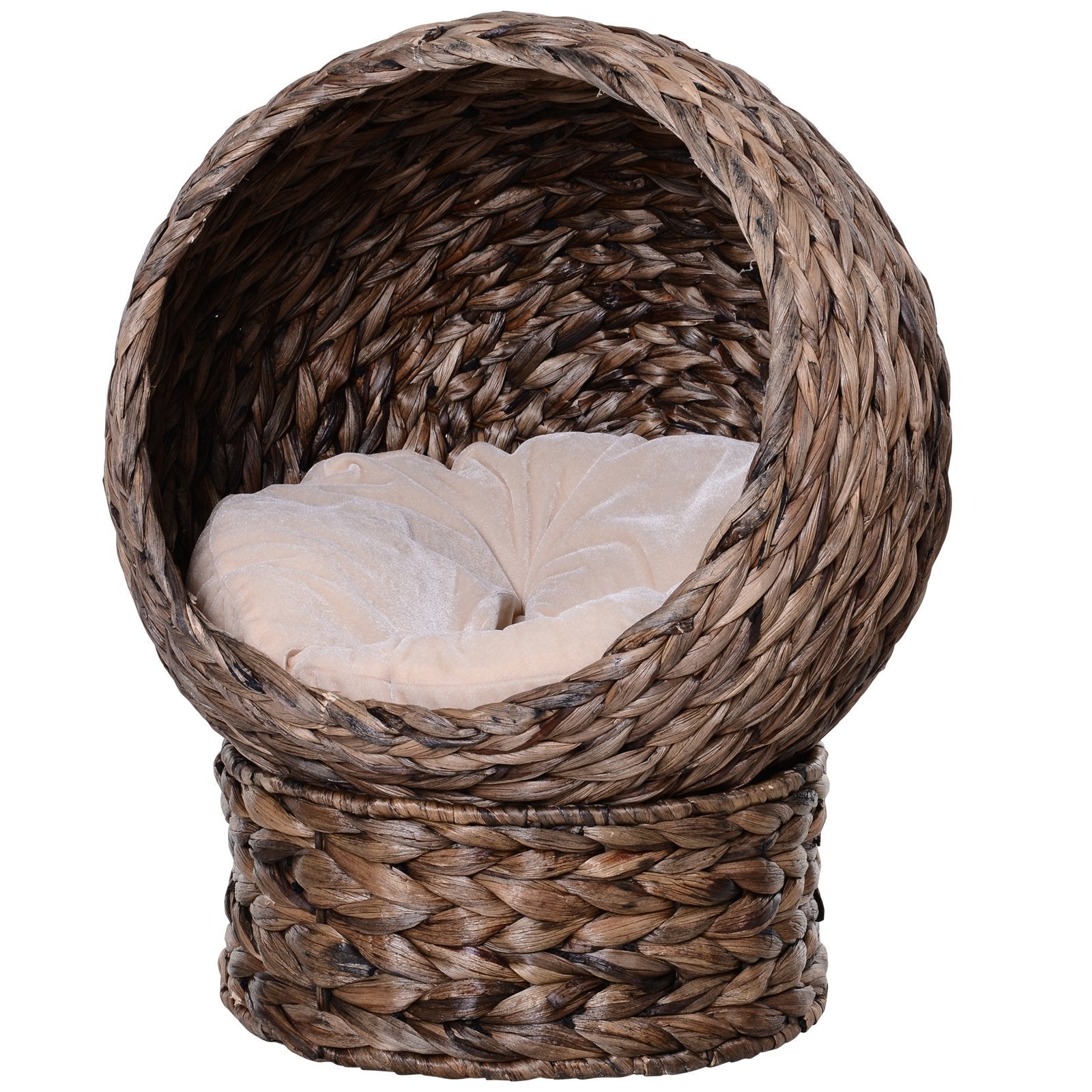 Handmade Wicker Elevated Cat Bed With Cushion Dark Brown For Kittens - DropOnline.co