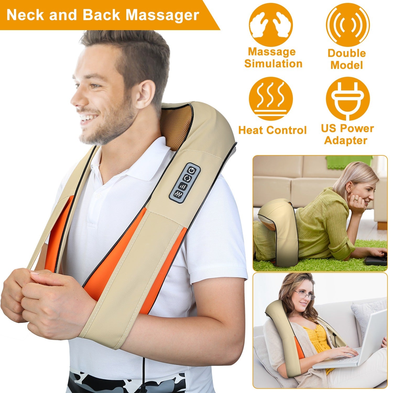 1Pc Neck Shoulder Massager Electric Back Massage Cape With Heat Deep Tissue 3D Kneading Massage Neck Waist Shiatsu Massager Pillow For Muscles Pain Relief Relax In Car Office And Home - DropOnline.co