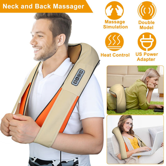 1Pc Neck Shoulder Massager Electric Back Massage Cape With Heat Deep Tissue 3D Kneading Massage Neck Waist Shiatsu Massager Pillow For Muscles Pain Relief Relax In Car Office And Home - DropOnline.co