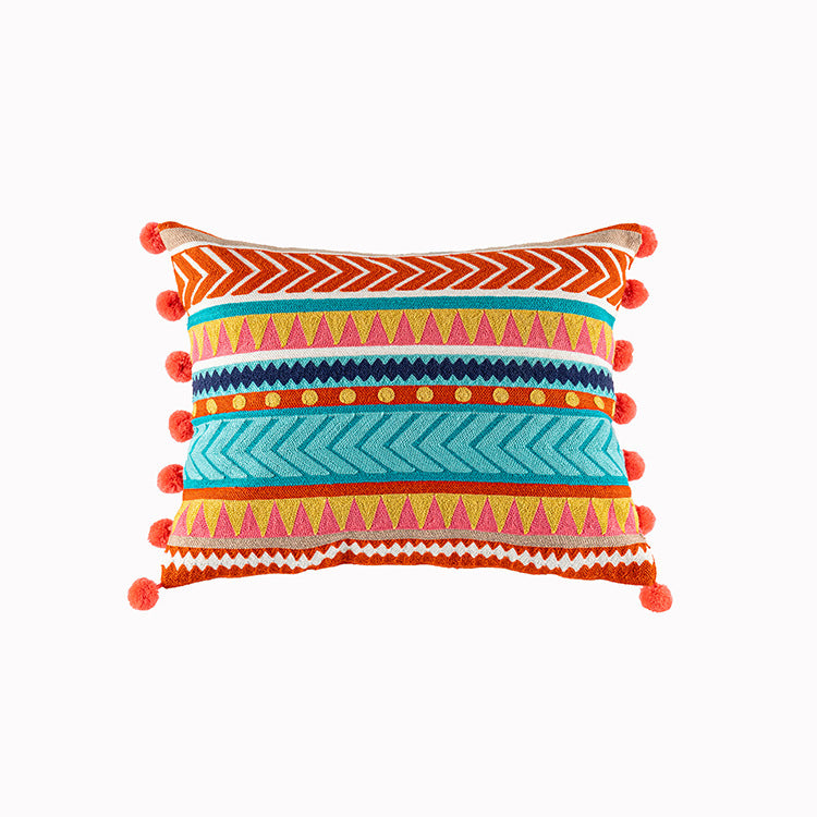 Embroidery Bohemian Style Tassel Hairball Stick Cloth Cushion Cover - DropOnline.co