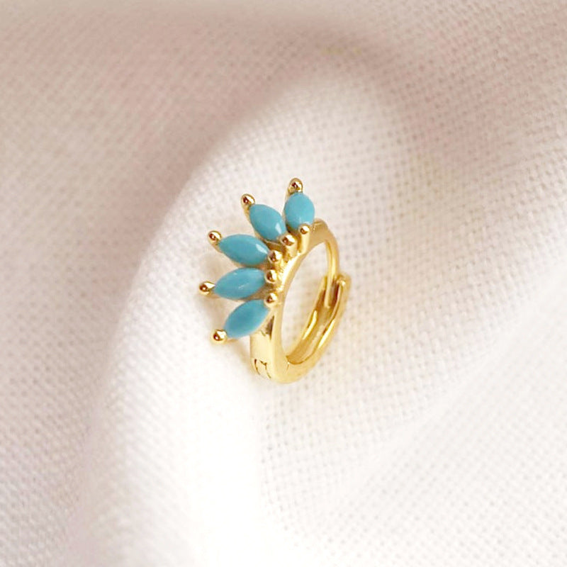 Ins Style Color Zircon All-match Earrings Symmetrical Horse Eye Stone - DropOnline.co