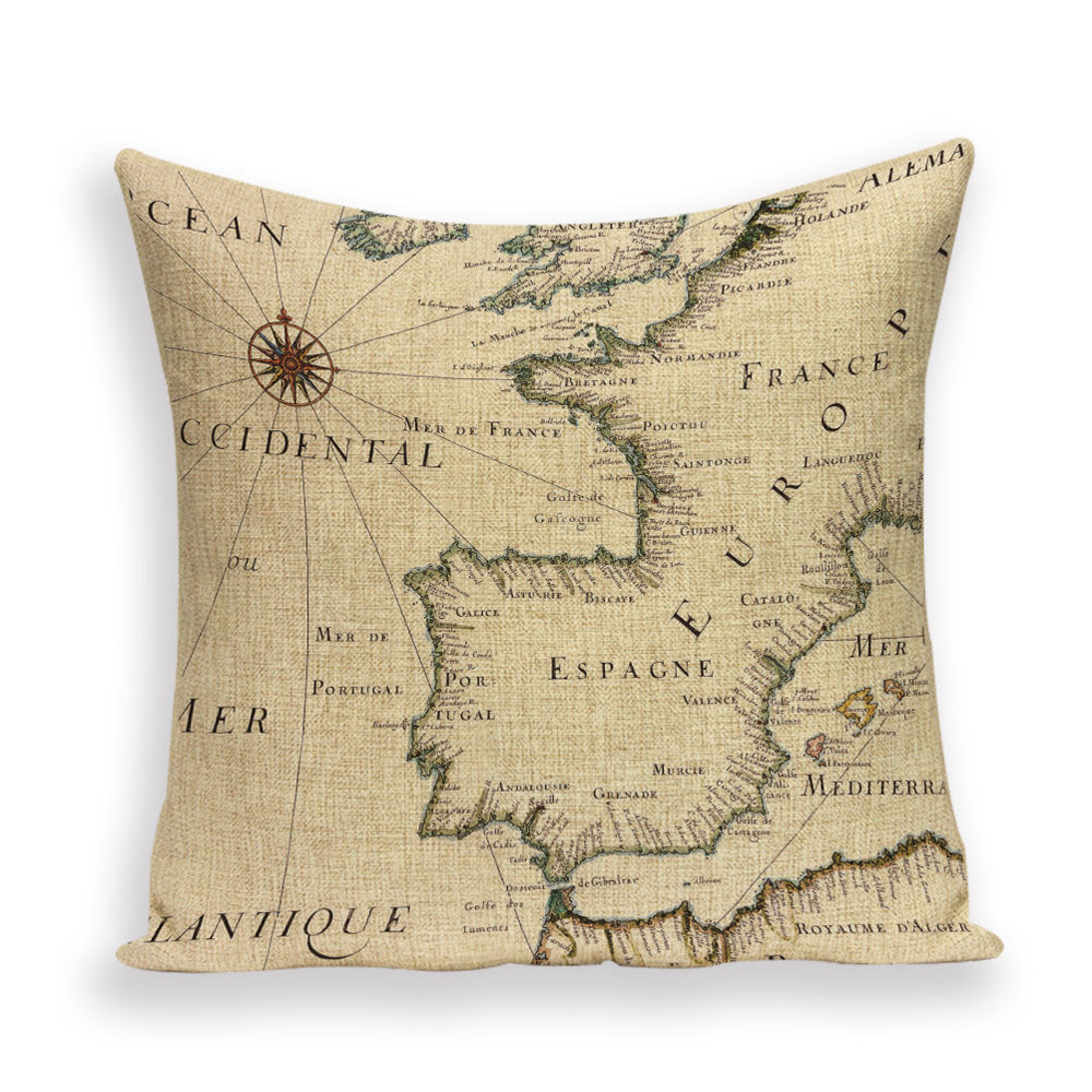 New Retro Toss Pillow Case European World Map Cushion Cover Seat Sofa Covers Morocco Linen House Home Decor Throw Pillows Cases - DropOnline.co