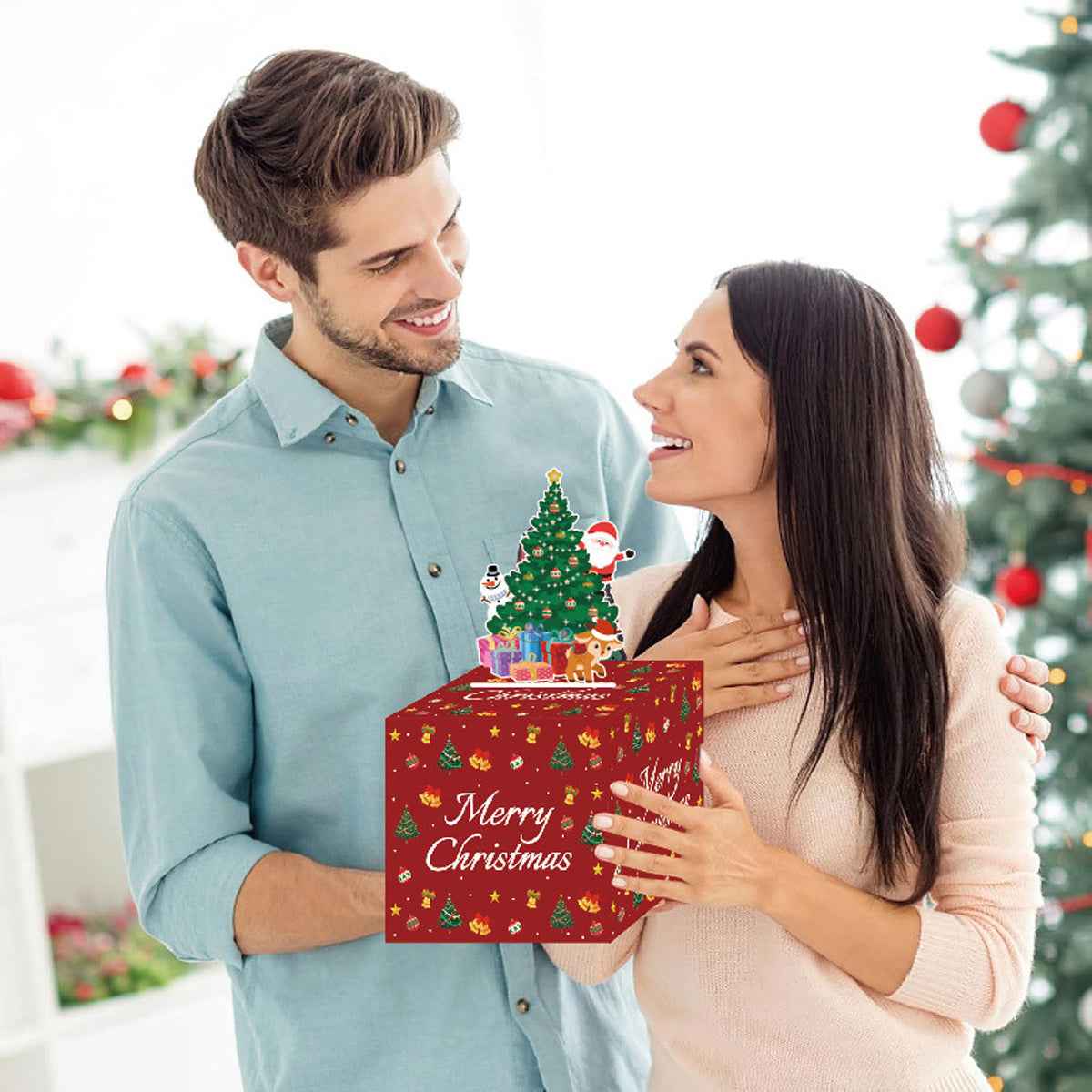 Christmas Money Box Pull Surprise - Cash Gift Holder with Tree Card & Transparent Bags - DropOnline.co