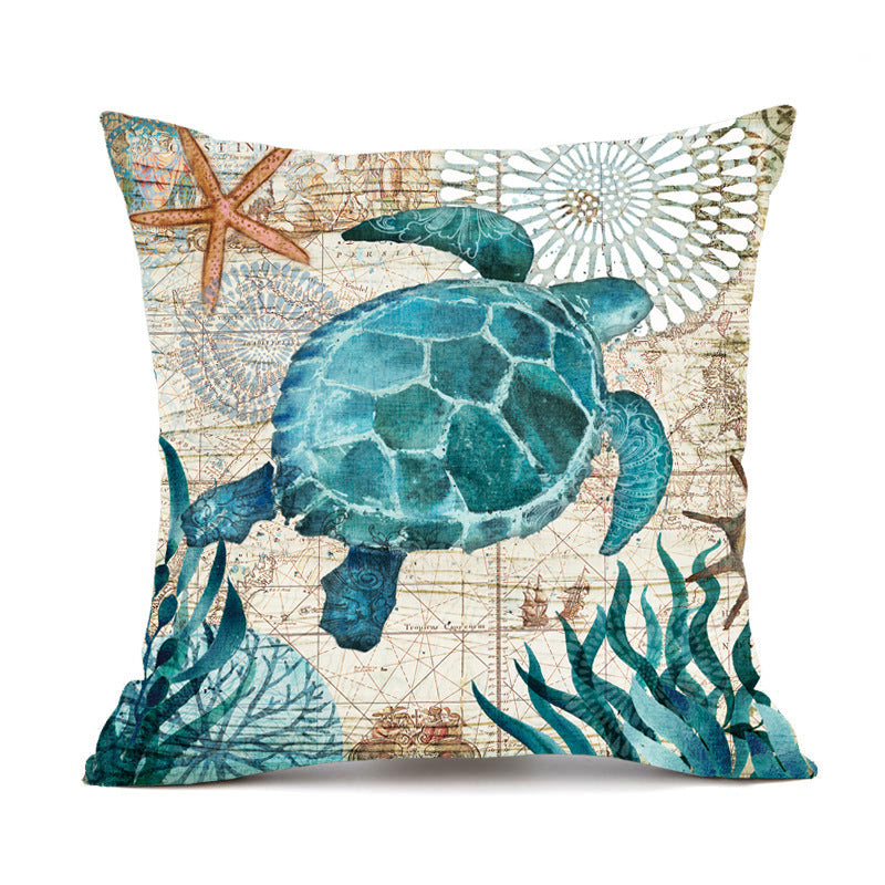 Cushion Covers Sea Turtle Printed Throw Pillow Cases For Home Decor Sofa Chair Seat - DropOnline.co