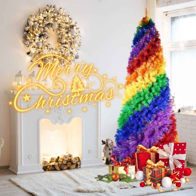 Artificial Colorful Rainbow Christmas Tree - 6FT-7.5FT Hinged PVC Tree