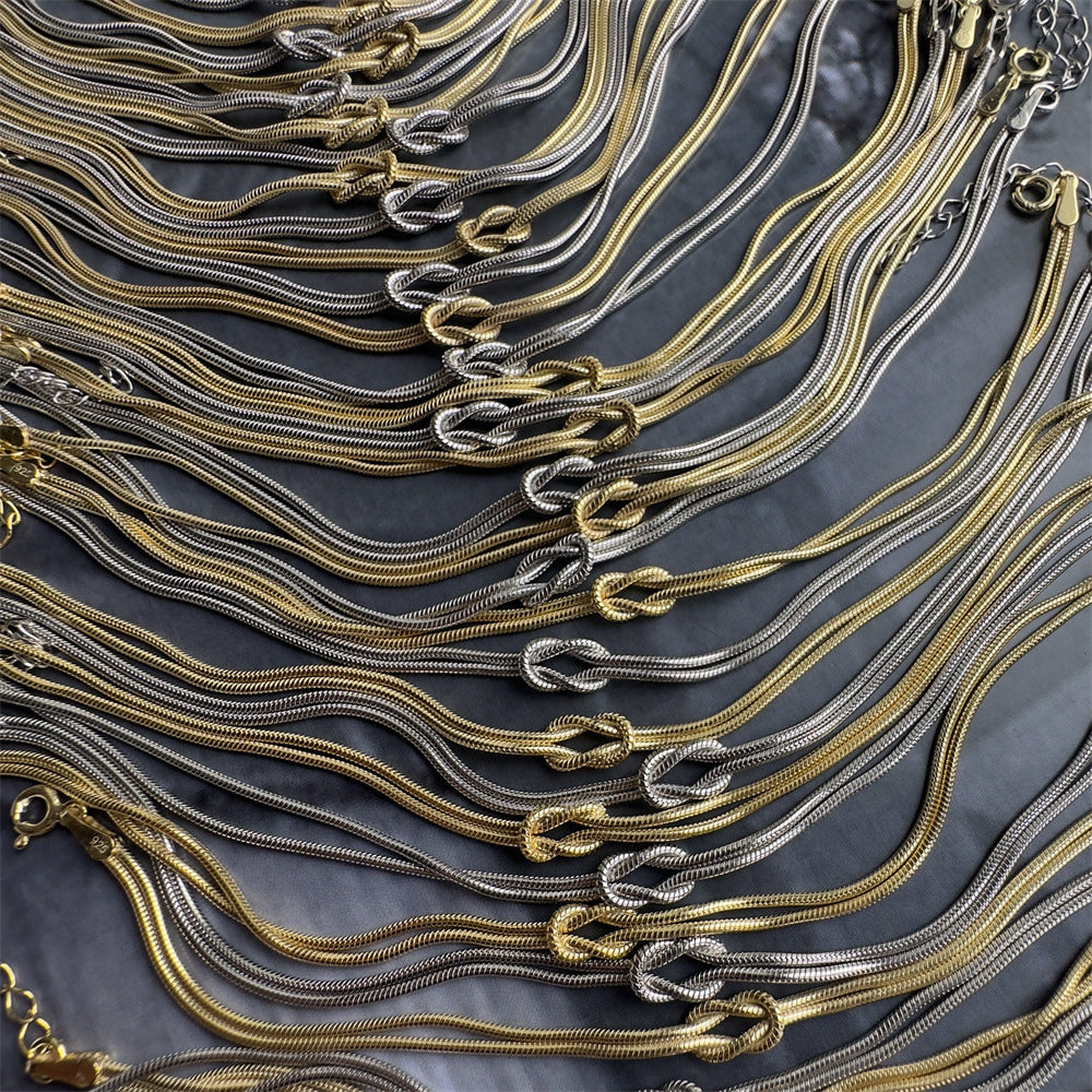 Stainless Steel Valentine's Day Knot Snake Chain Necklace Hand Knotted Bracelet - DropOnline.co