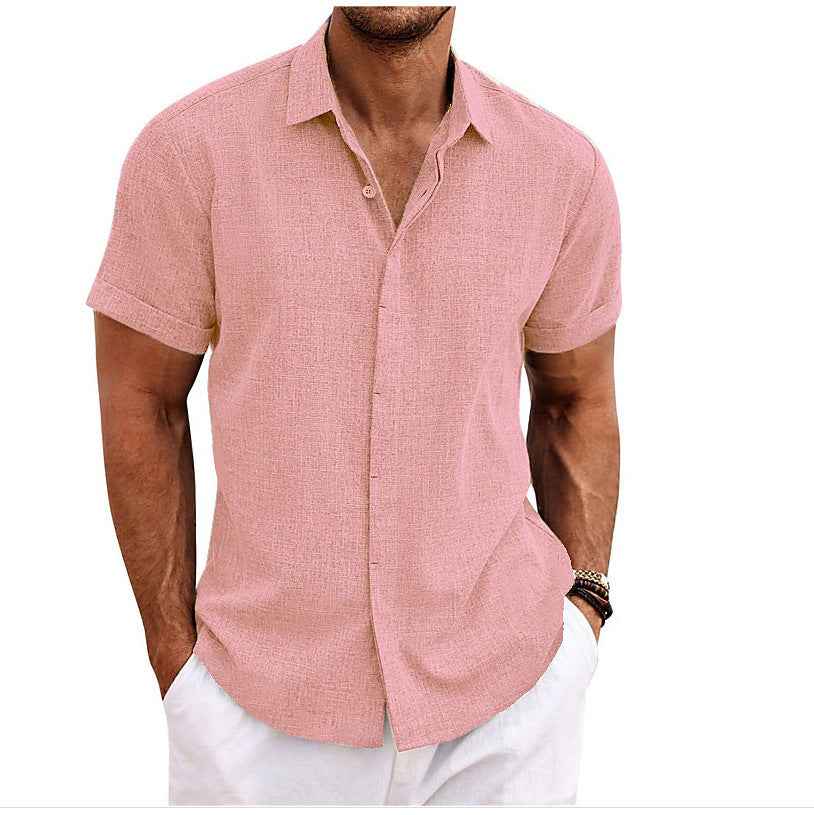 Men's Solid Color Loose Linen T-Shirt - Short Sleeve Casual Tee