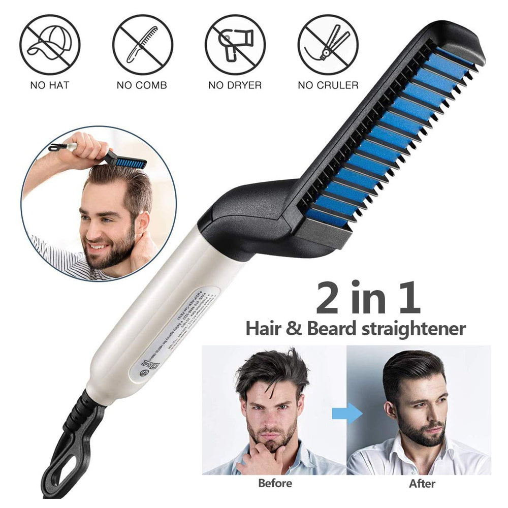 Electric Hair Straightener Brush,Men Quick Beard Straightener Styler Comb,Hair Straightening,Curly Hair Straightening Comb,Side Hair Detangling,Multifunctional Hair Curling Curler - DropOnline.co