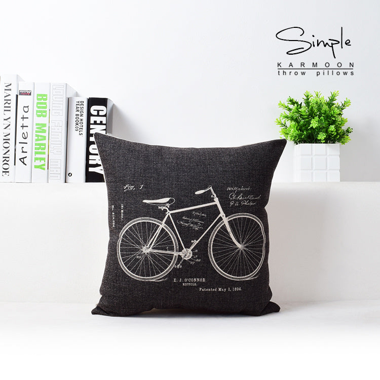 Vintage Camera Bicycle Cotton Linen Cushion - DropOnline.co