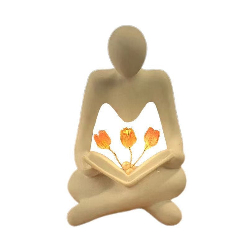 Nordic Abstract Thinker Statue Lights Creative Reader Tulip Book Sculpture Night Lamp Desk Bookshelf Figurines Decor - DropOnline.co