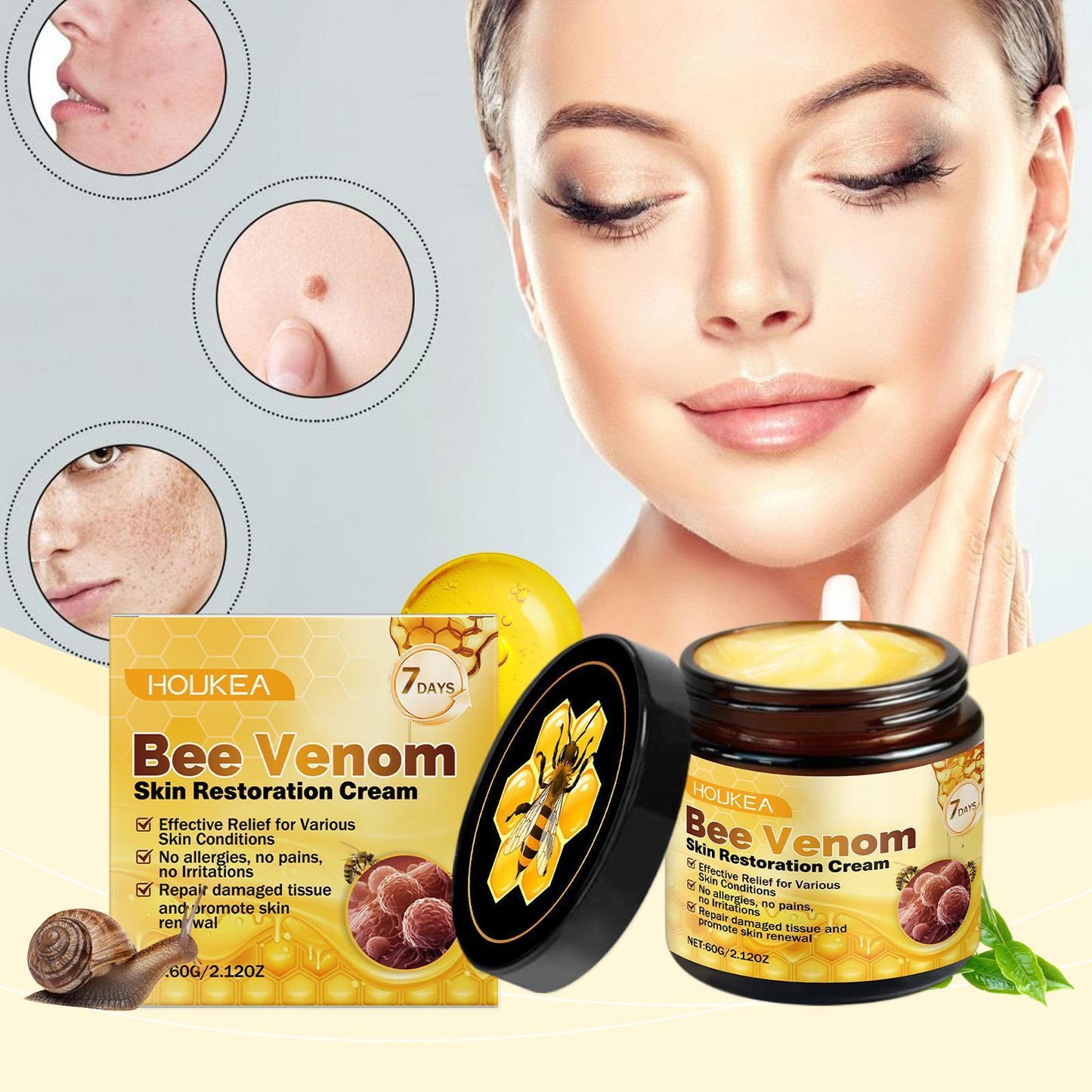 Houkeya Bee  Skin Care Cream Gentle Cleansing, Mole Removal, Moisturizing, Soothing Skin Care Cream - DropOnline.co