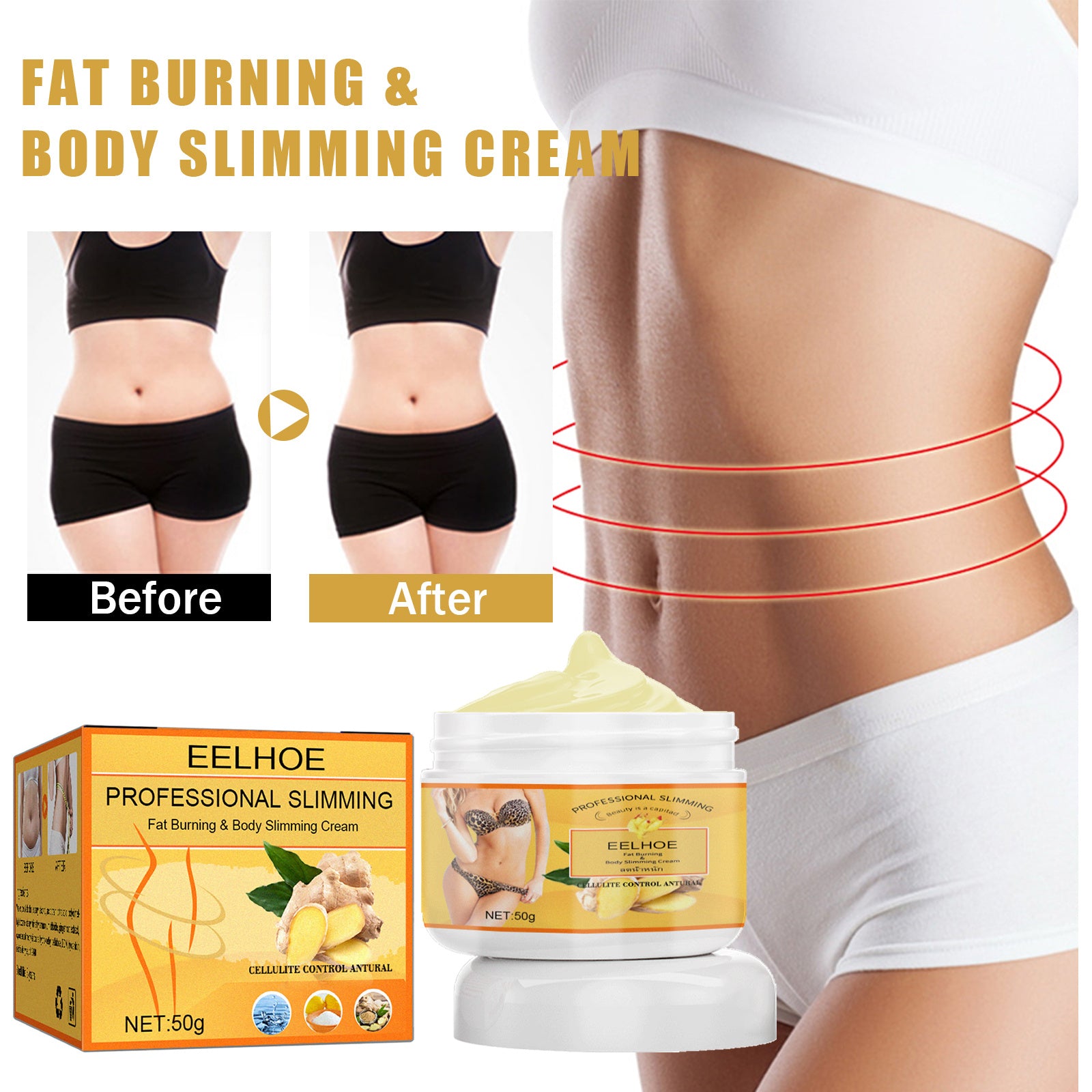 EELHOE Ginger Weight Loss Cream Slimming Fat Burning Body Weight Loss Cream - DropOnline.co