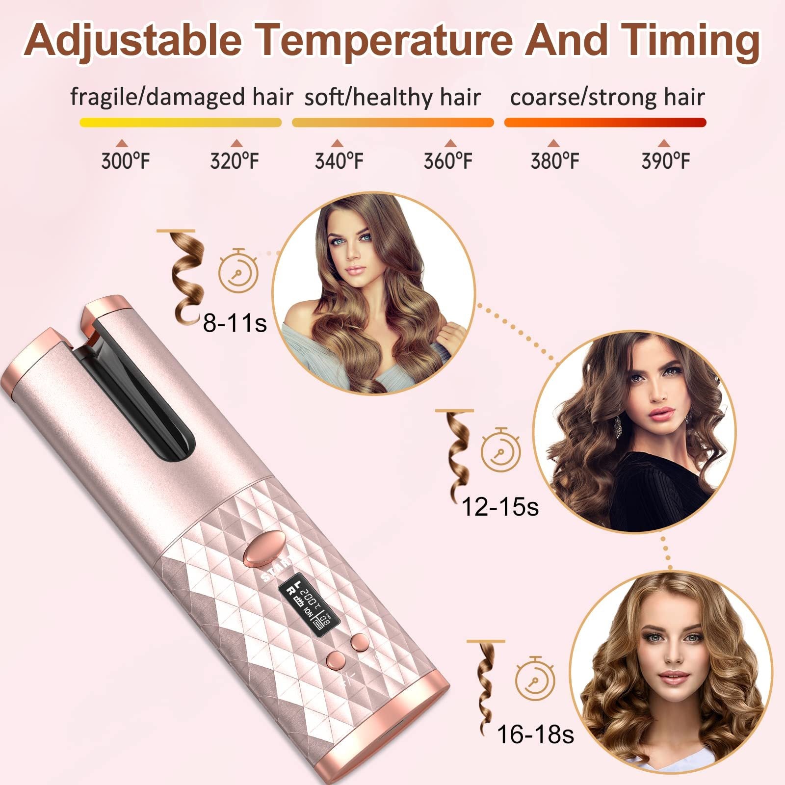 Portable Automatic Hair Curler, Ceramic Rotating Wireless Auto Curling Iron Wand, Portable USB Rechargeable Spin Curler For Hair Styling - DropOnline.co
