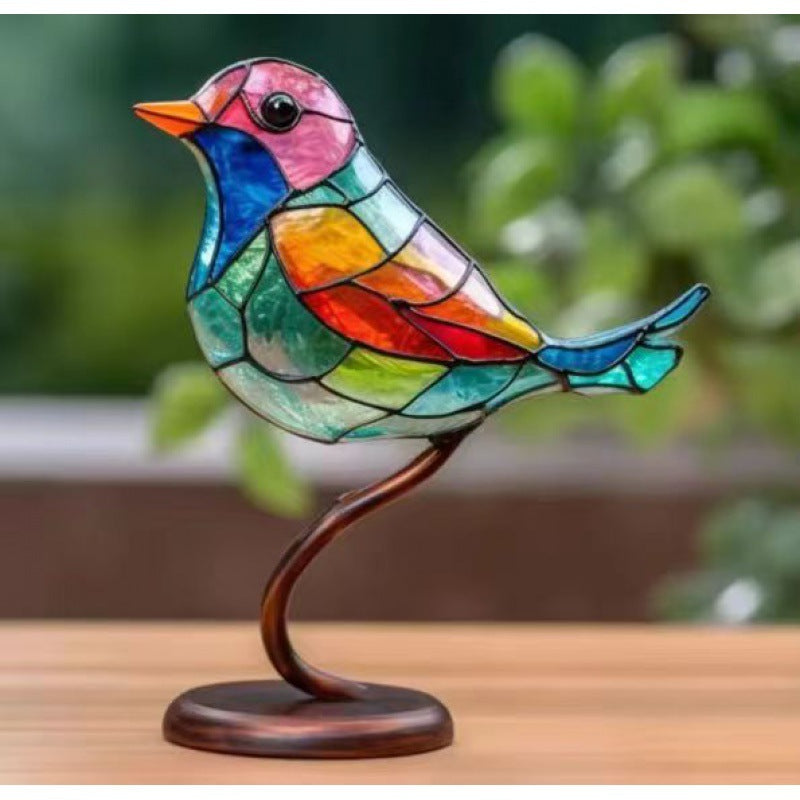 Stained Birds On Branch Desktop Ornaments For Bird Lover Home Decor Desk Decor For Bedroom Living Room And Office - DropOnline.co