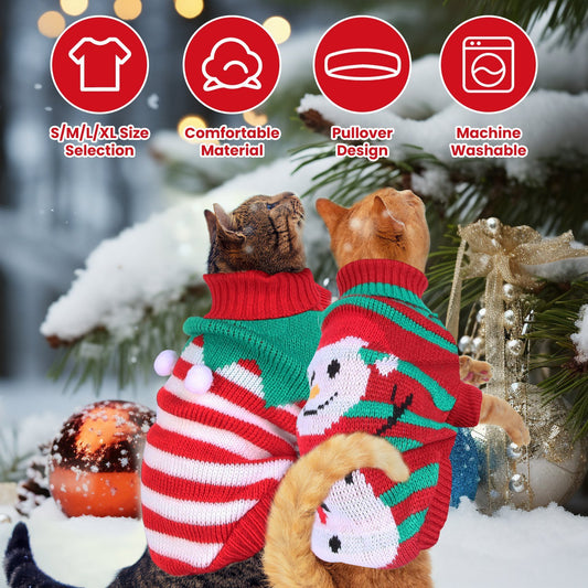 2 Patterns 4 Sizes Option-- 1Pc Pet Christmas Turtleneck Sweater Dog Cat Christmas Clothes Snowman Stripes Costume Winter Holiday Sweater For Small Medium Kitten Puppy Cats Dogs - DropOnline.co