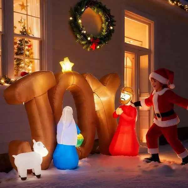 7.5FT Inflatable Nativity Scene with JOY Sign - LED Lighted Christmas Yard Decoration - DropOnline.co