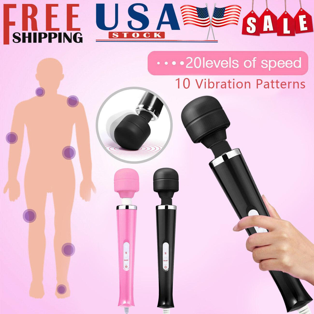 Handheld Massager 20 Speed Wand Vibrating Massage Magic Full Body Therapy Motor - DropOnline.co