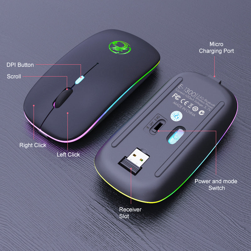 Luminous Charging Bluetooth Dual-mode Wireless Silent Mouse Desktop Notebook - DropOnline.co