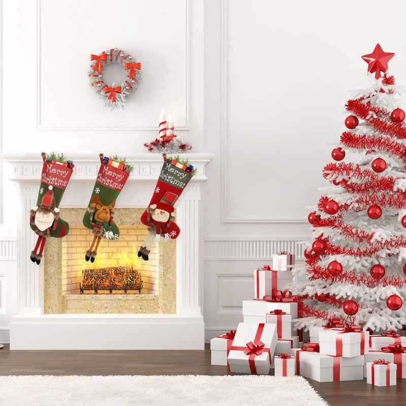 Christmas 3D Plush Big Stockings Set - Santa Snowman Elk Tree Pendant Decorations - DropOnline.co