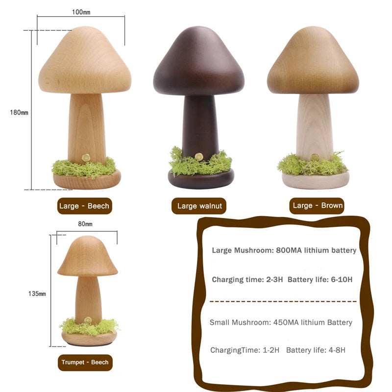 Twisted Mushroom Night Warm Light Touch Bedroom Bedhead Night Light Beech Wood LED USB Decorative Atmosphere Lamps Home Decor - DropOnline.co