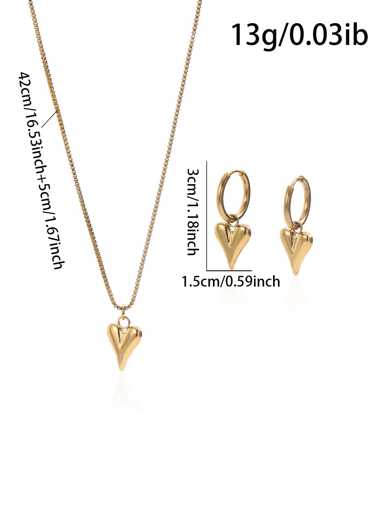 Lxalty 18K Gold Plated Stainless Steel Heart Jewelty Set For Women-Waterproof Hypoallergenic Necklace&Earrings Gift For Girlfriend Birthday Wedding Anniversary Daily Wear - DropOnline.co