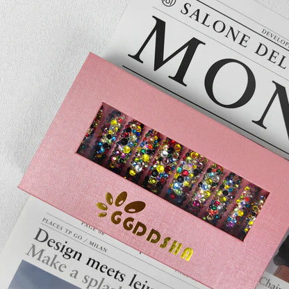 GGddsha 2025 Long Nail Designs Reusable PMMA AcrylicBaroque Glass Style Press-on Nails With Box Gifts ForWomen,Mosaic Mirage - DropOnline.co