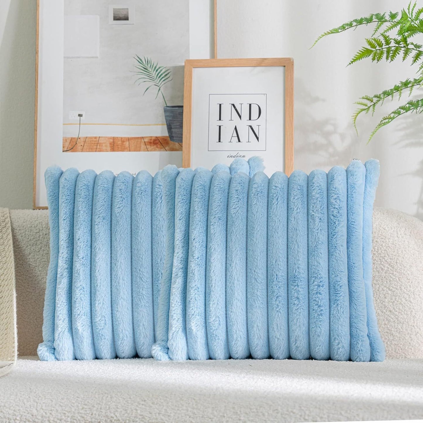 Rabbit Fur Solid Color Vertical Bar Plush Square Cushion Cover - DropOnline.co