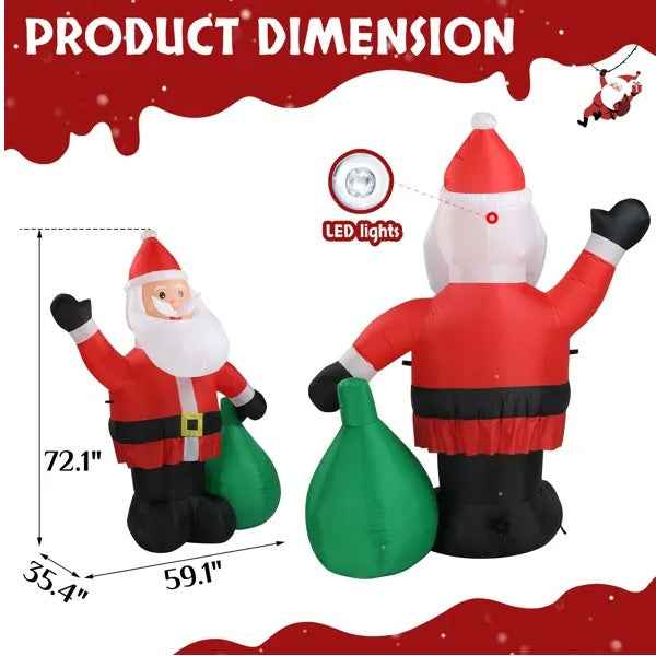 6 FT Lighted Christmas Inflatable - Santa Claus with Large Gift Bag & LED Lights - DropOnline.co