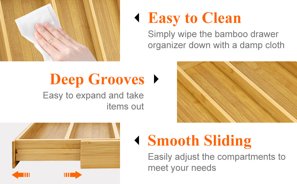 Large Expandable Bamboo Utensil Drawer Organizer