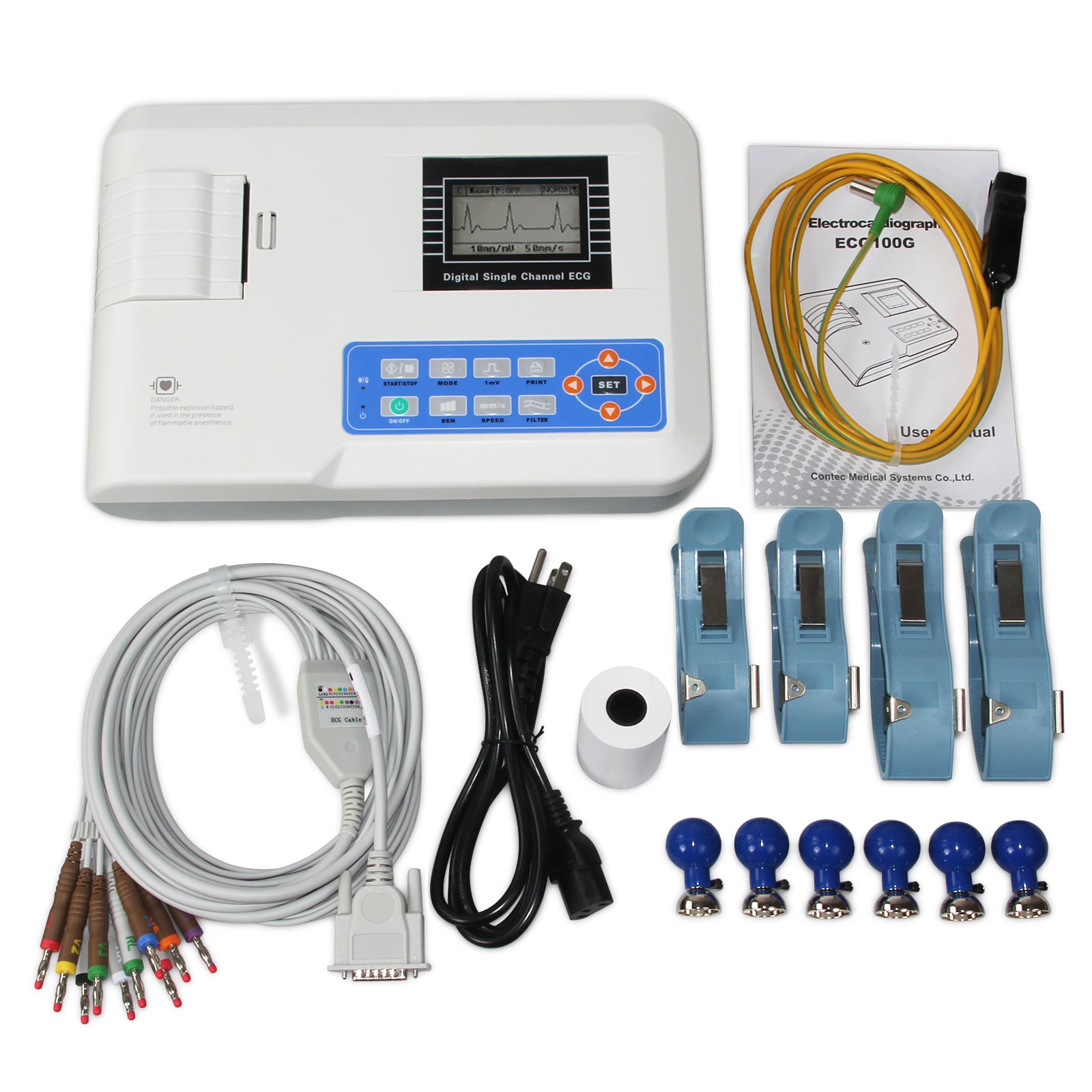 CONTEC Digital 1 Channel 12 Lead ECG Machine EKG Electrocardiograph ECG100G Printer - DropOnline.co