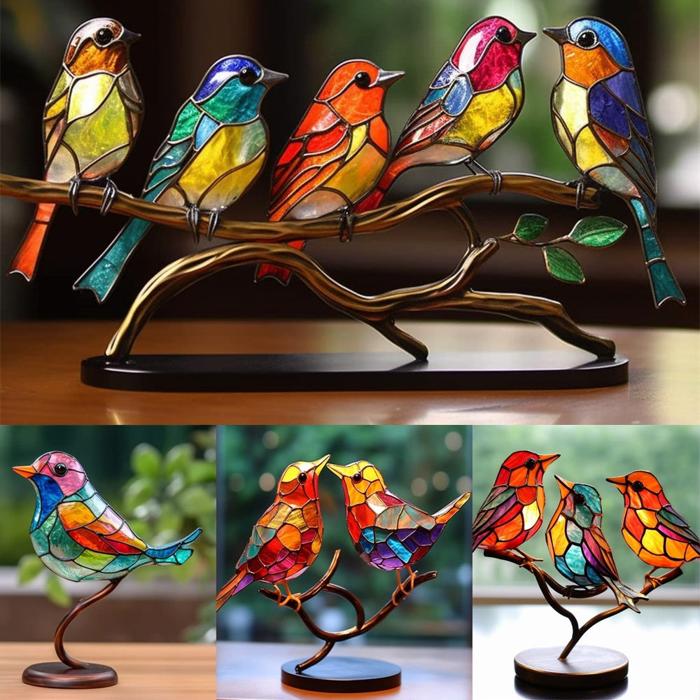 Stained Birds On Branch Desktop Ornaments For Bird Lover Home Decor Desk Decor For Bedroom Living Room And Office - DropOnline.co