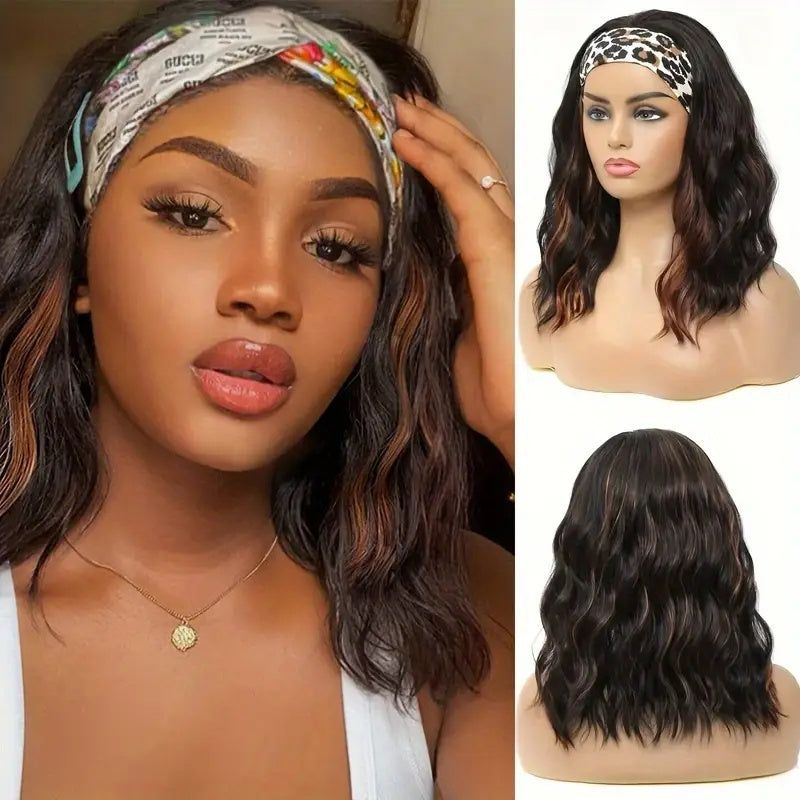 Fashion Water Wave Hairband Non-toxic Wig, Heat-resistant Synthetic Hair Band Elastic Cap, No Glue, Trendy Wave Style, Suitable For The Whole Scene. - DropOnline.co
