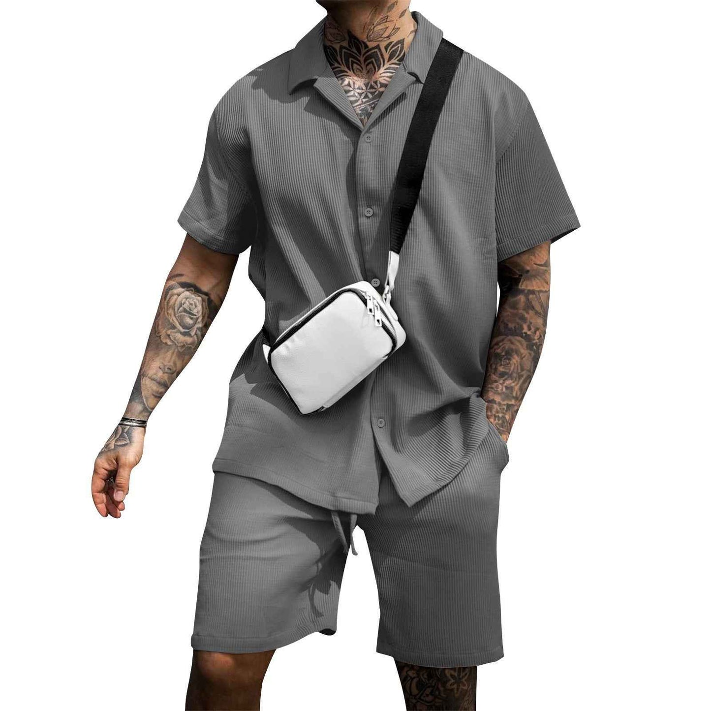 Men's Casual Polo Shirt and Shorts Set - Comfortable 2-Piece Summer Outfit