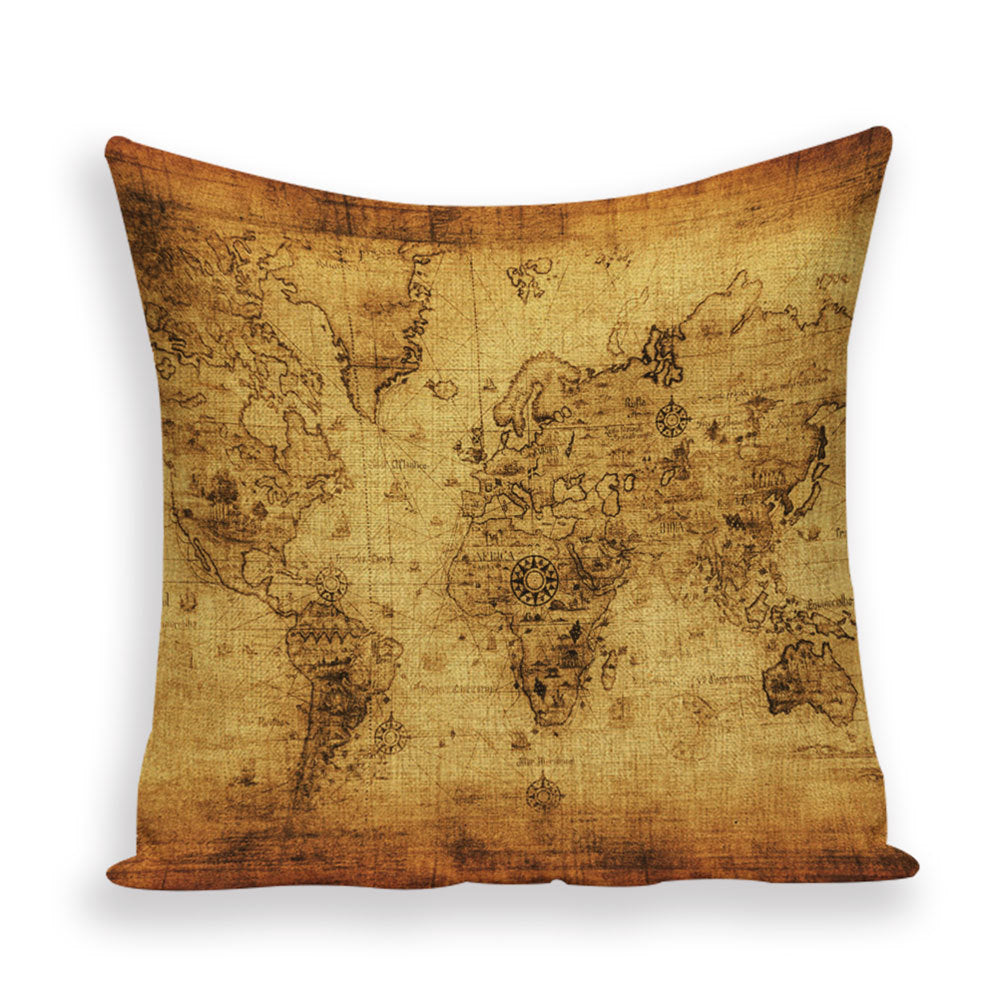 New Retro Toss Pillow Case European World Map Cushion Cover Seat Sofa Covers Morocco Linen House Home Decor Throw Pillows Cases - DropOnline.co