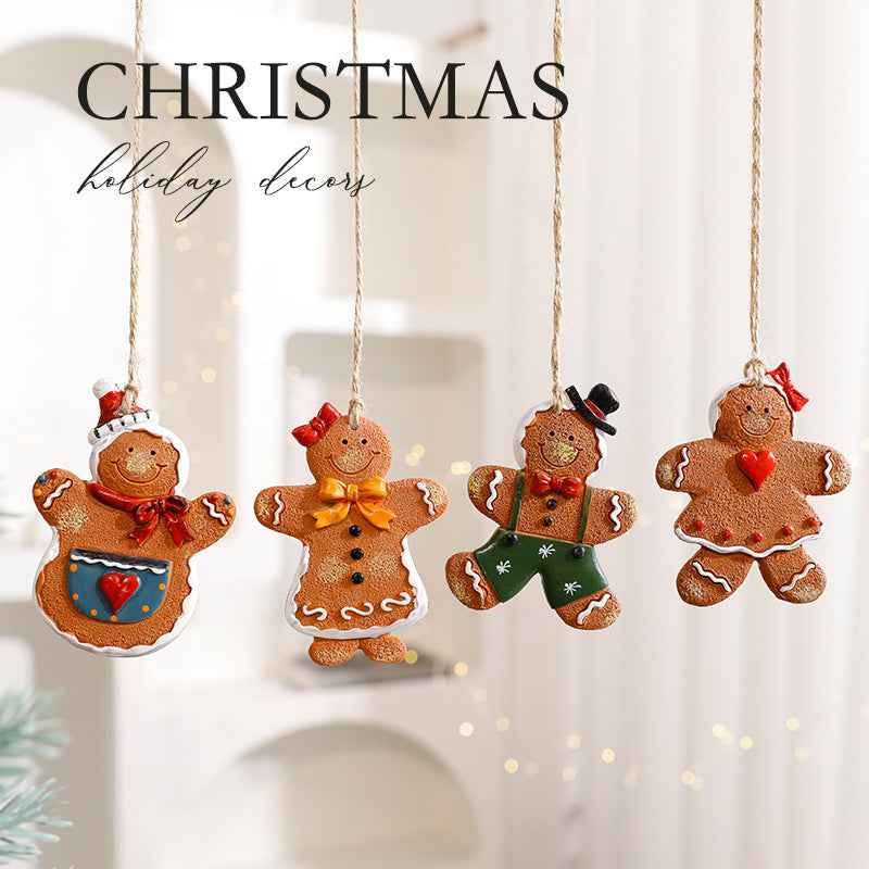 Christmas Resin Character Pendants - Santa Snowman Gingerbread Man Ornaments - DropOnline.co
