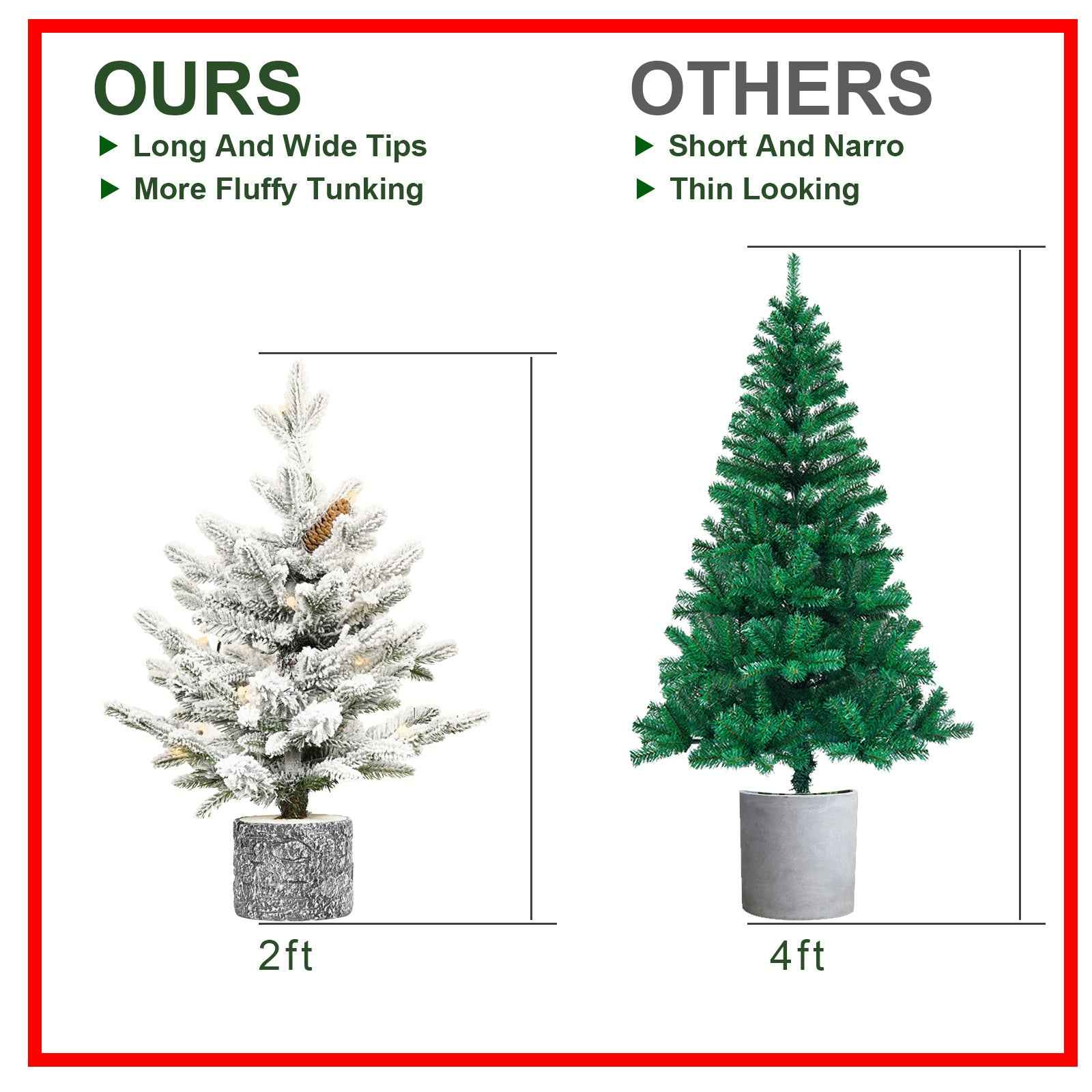 Pre-lit Potted Flocked Christmas Tree - 2FT-6.5FT Snow Frosted with LED Lights