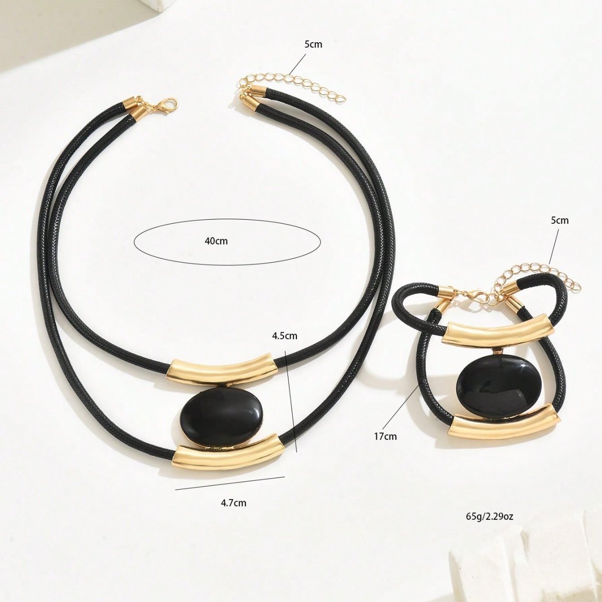 14K Gold Plated Golden Elegance  Black And Gold Statement Jewelry Set - DropOnline.co