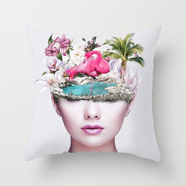 Abstract Print Flower Lady Cushion Cover - Artistic Pillow Cases for Modern Home Decor - DropOnline.co